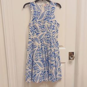 Women's size 6 periwinkle and white lace embroidered dress with silk liner
